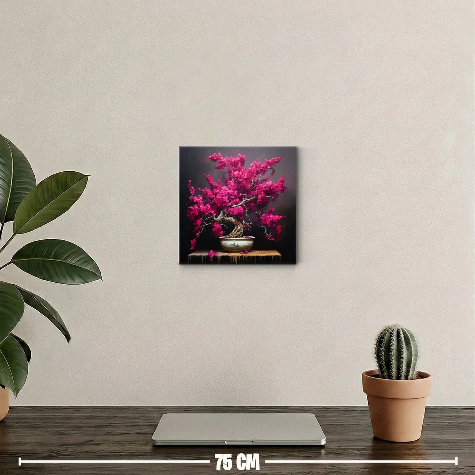 Bonsái con flores vibrantes en tonos fucsia y fondo oscuro — miniatura 2