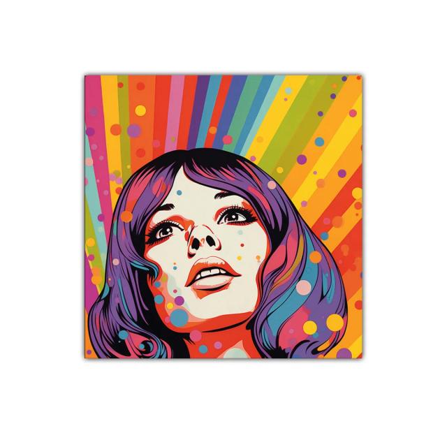Cuadro pop art femenino con explosión de colores vibrantes