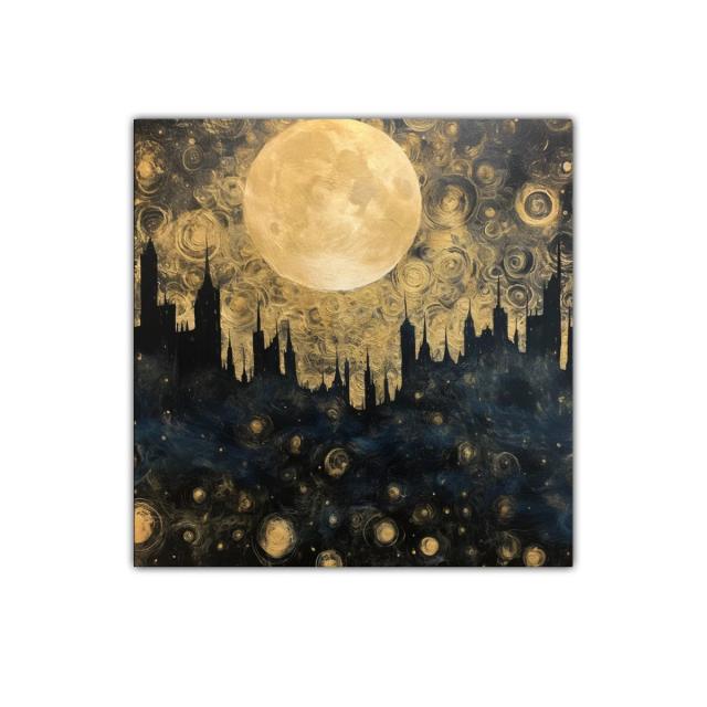 Paisaje urbano nocturno con luna llena brillante