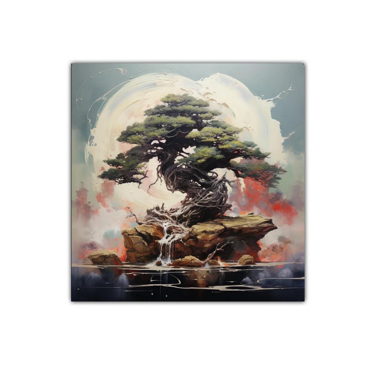 Árbol antiguo sobre rocas con fondo etéreo y luz suave — imagen principal