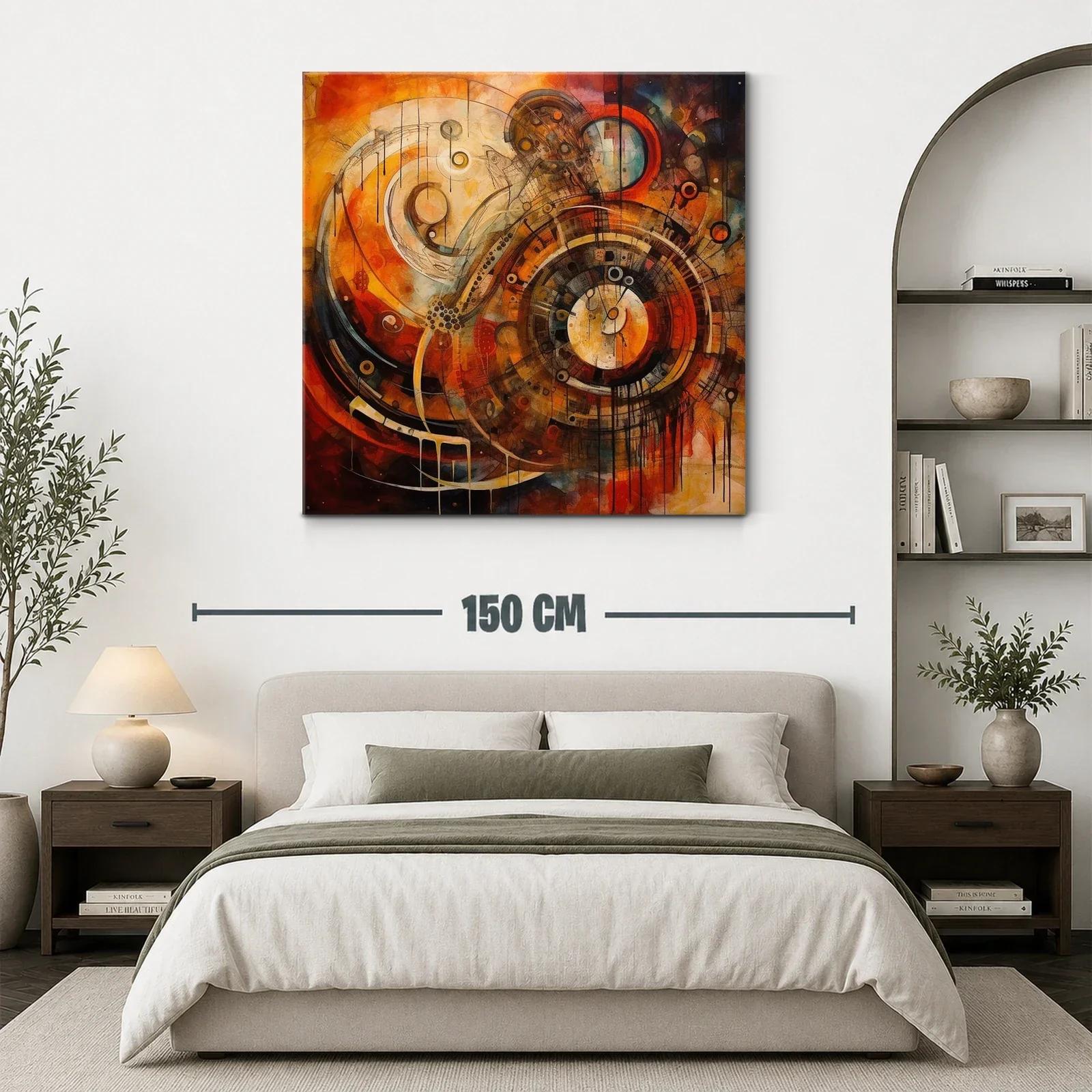 Cuadro abstracto con formas circulares y tonos cálidos intensos — miniatura 3