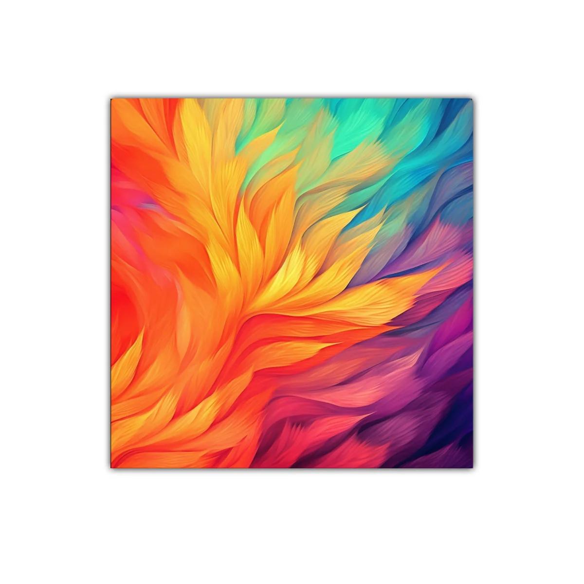 Cuadro abstracto en vibrantes tonos cálidos y fríos