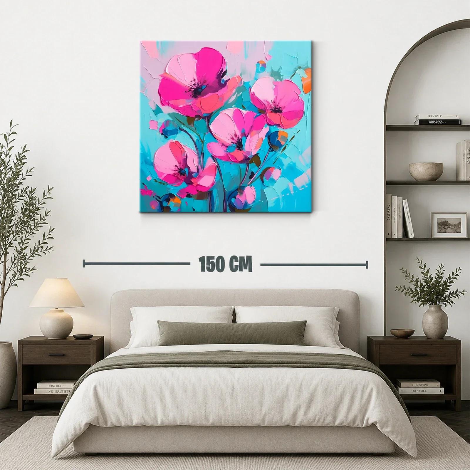 Cuadro floral con vibrantes tonalidades rosa y azul turquesa — miniatura 3