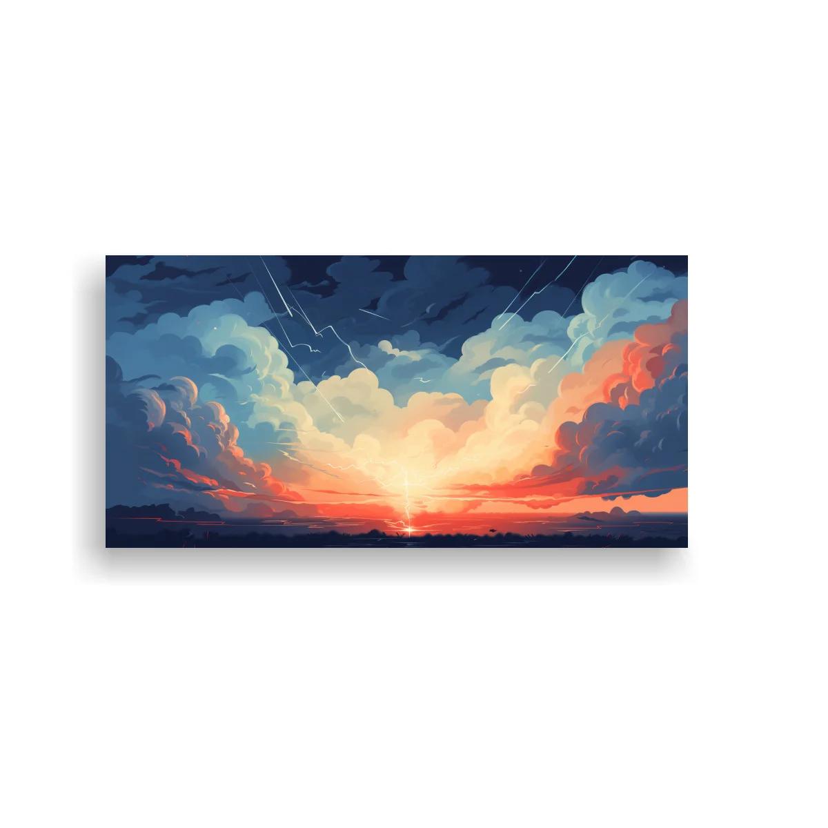 Cuadro atardecer entre nubes con rayos de luz