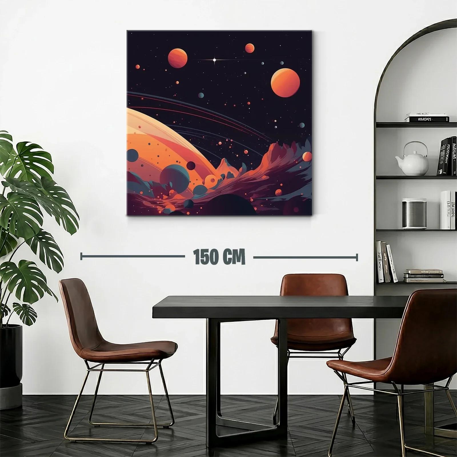 Cuadro cósmico con planetas anaranjados en espacio oscuro — miniatura 2