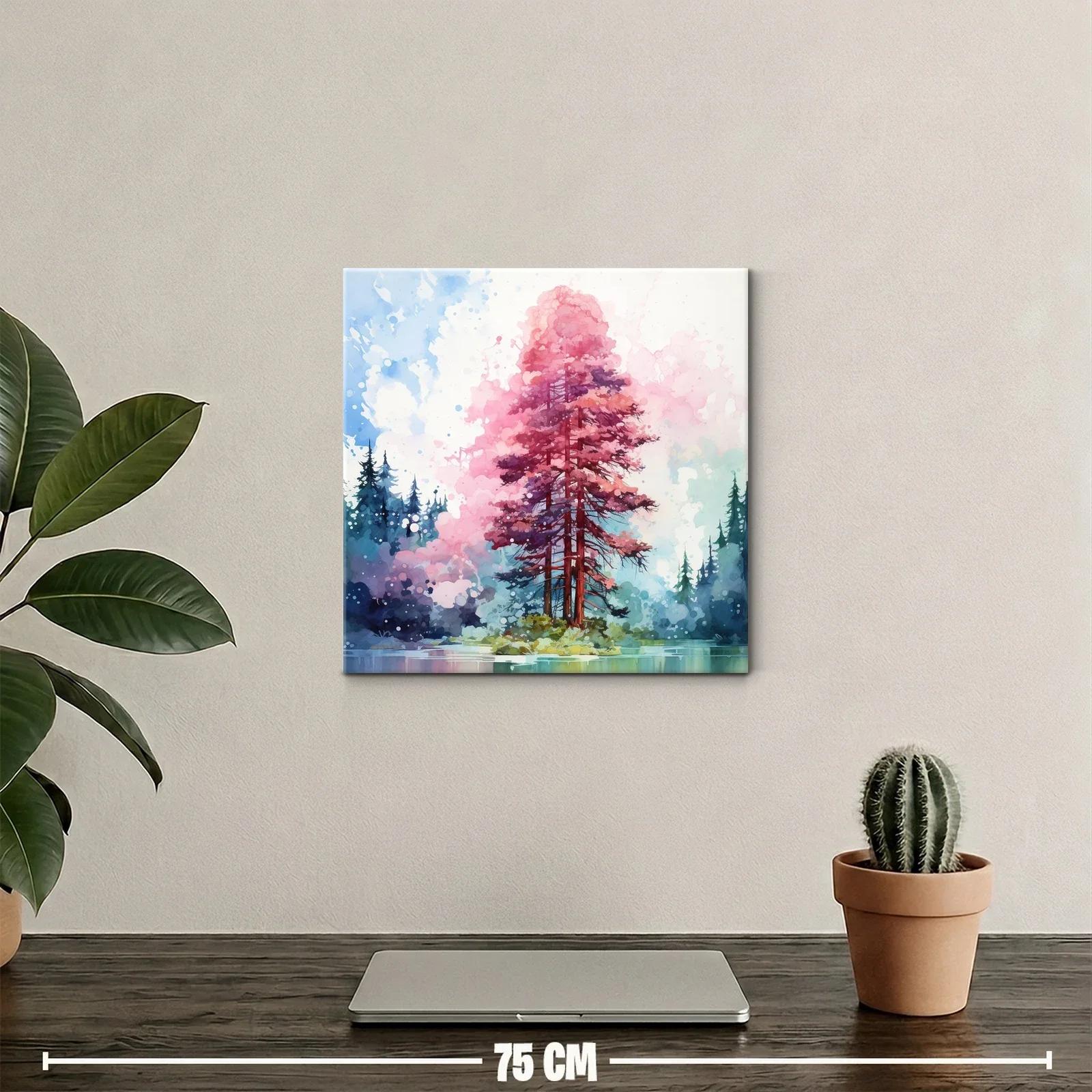 Árbol rosa sobre isla en lago entre bosque difuminado — miniatura 2