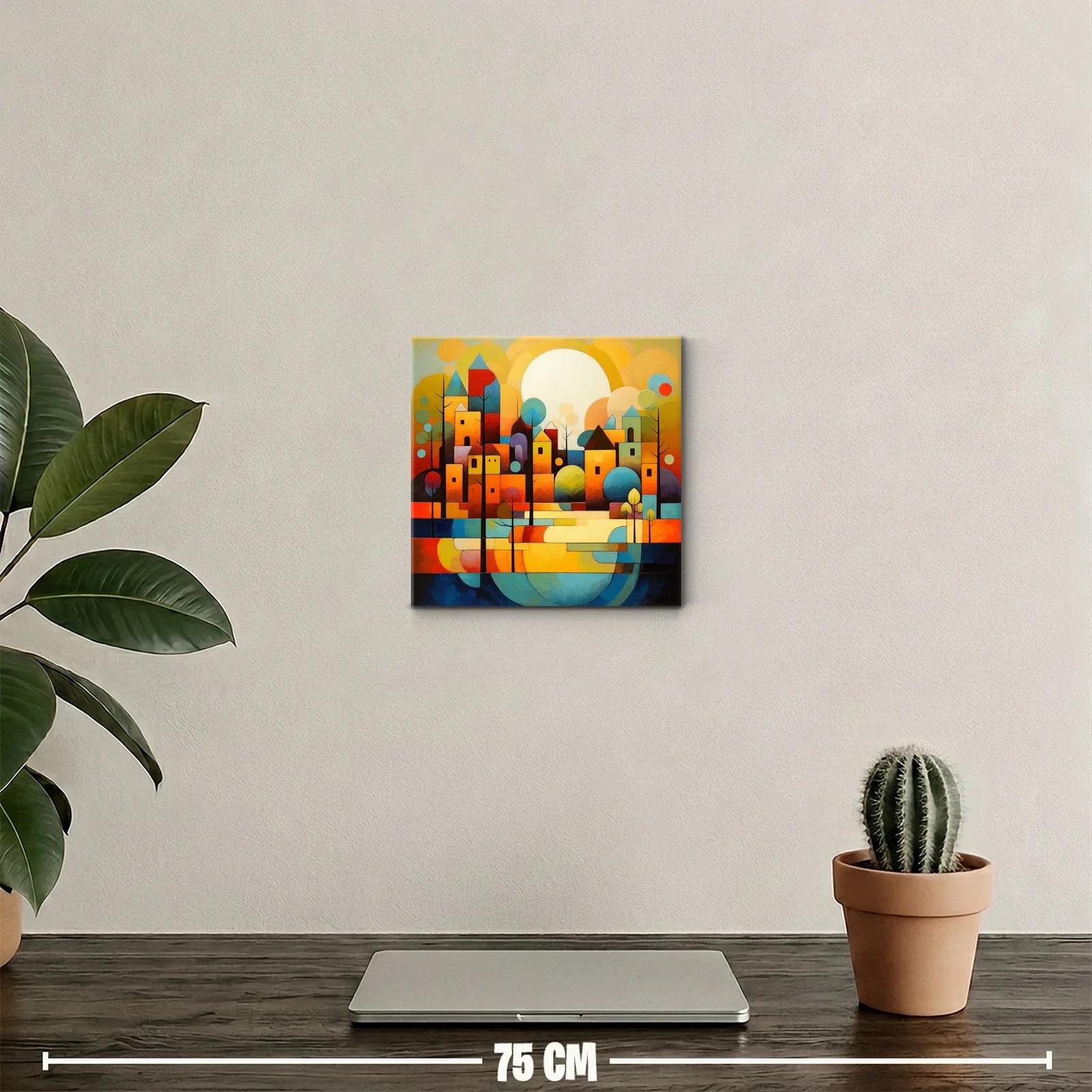 Cuadro moderno con paisaje urbano colorido y vibrante — miniatura 2