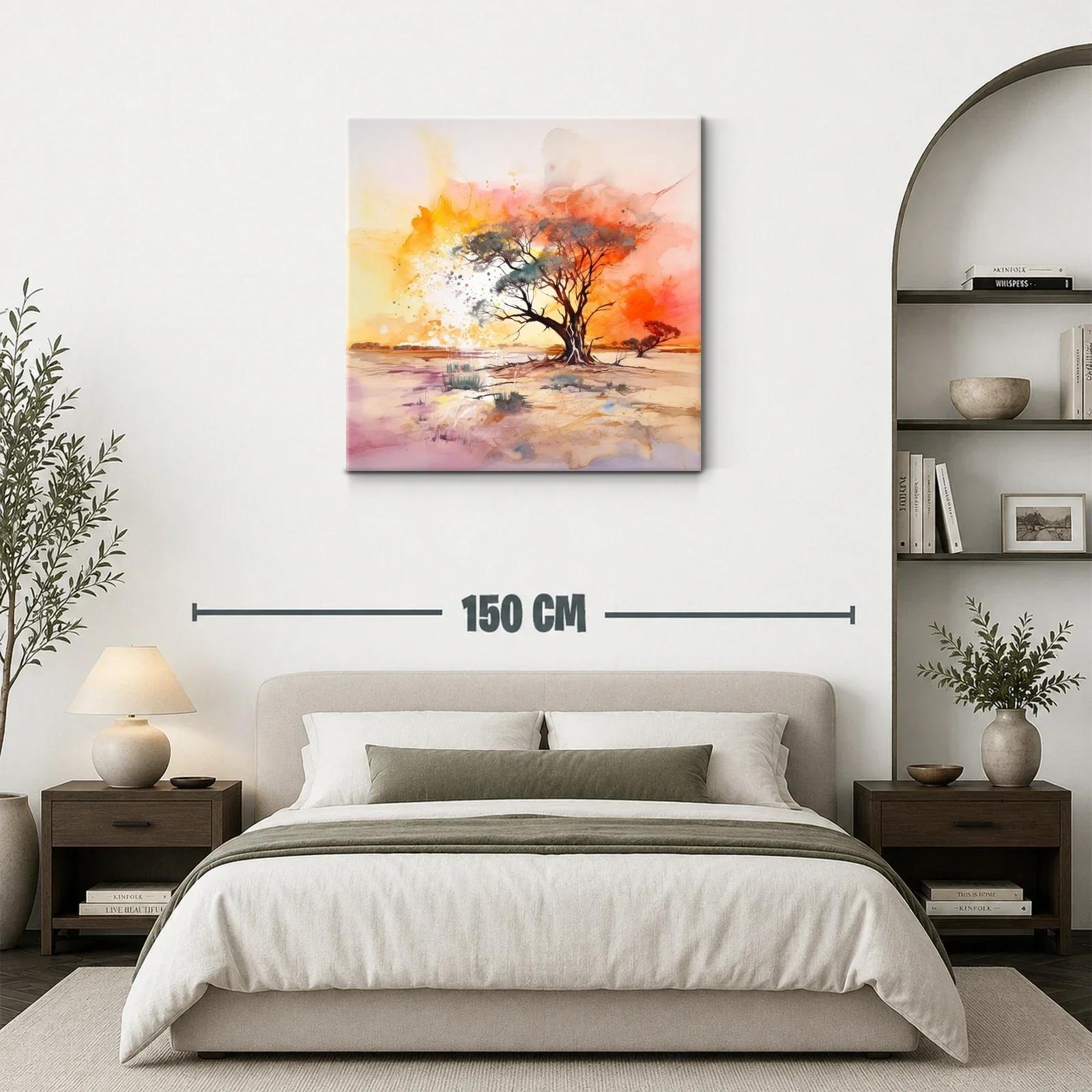 Paisaje de árbol solitario al atardecer en tonos cálidos — miniatura 3