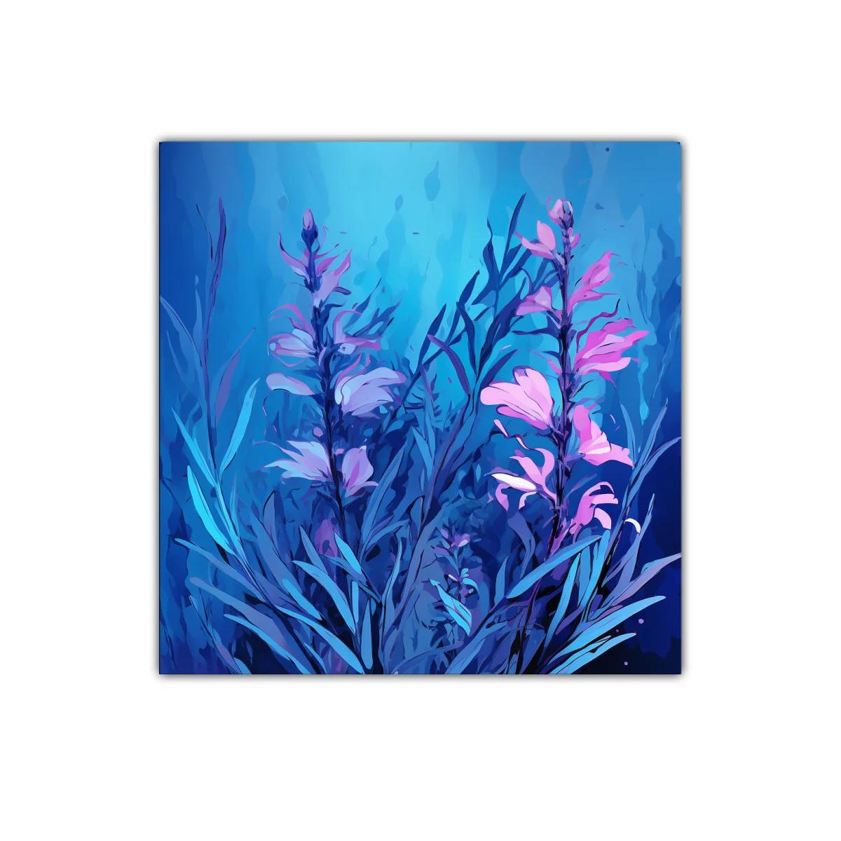 Cuadro floral con tonos azules y rosas vibrantes — imagen principal