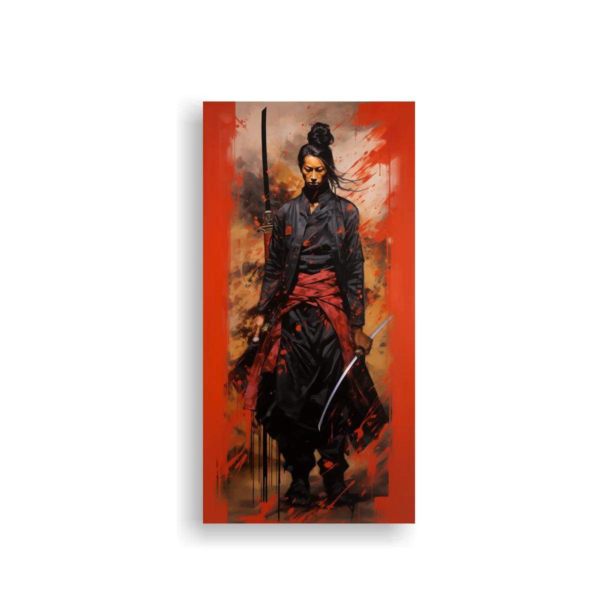Cuadro samurái con katana y fajín rojo — imagen principal
