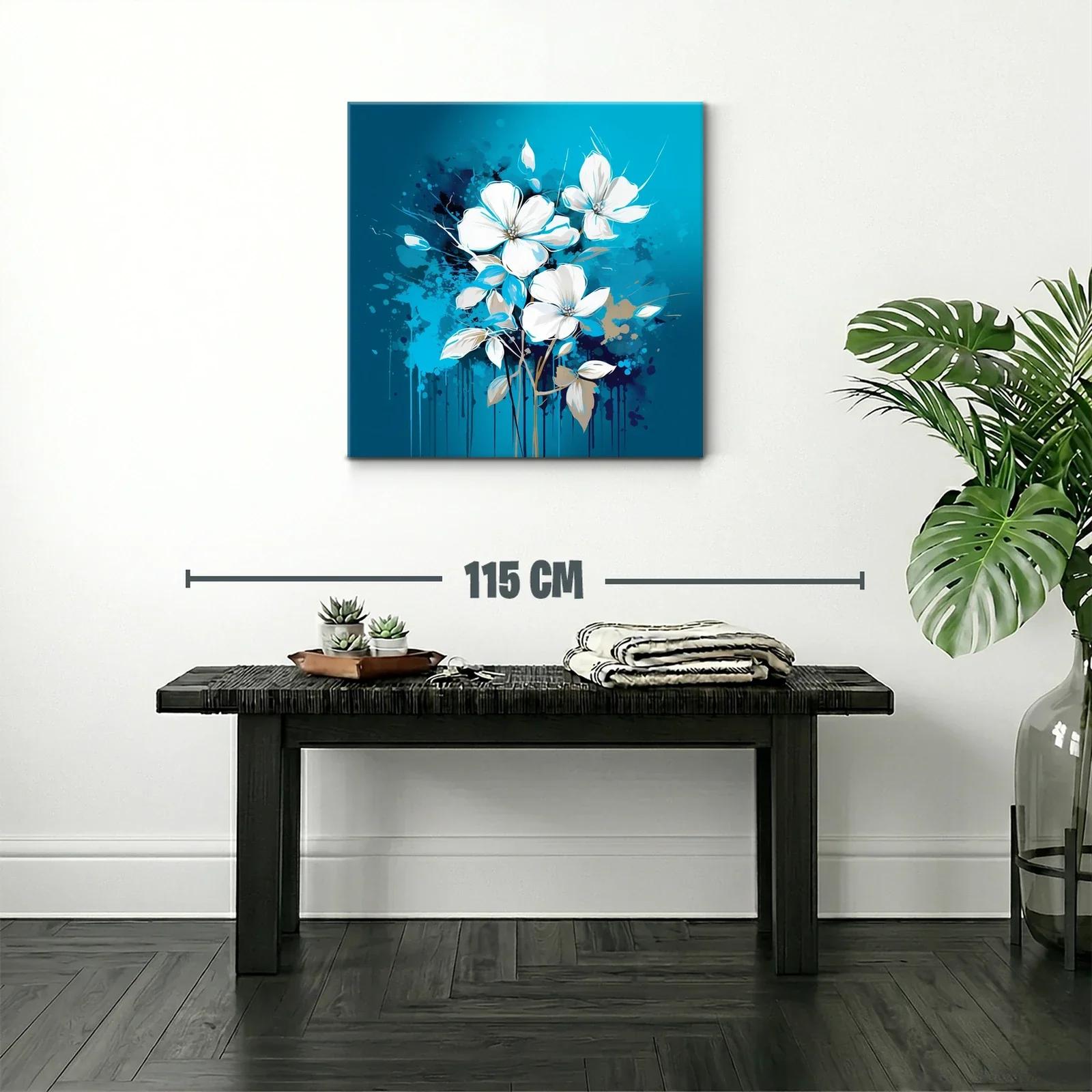 Flores blancas sobre fondo azul vibrante con salpicaduras — miniatura 2