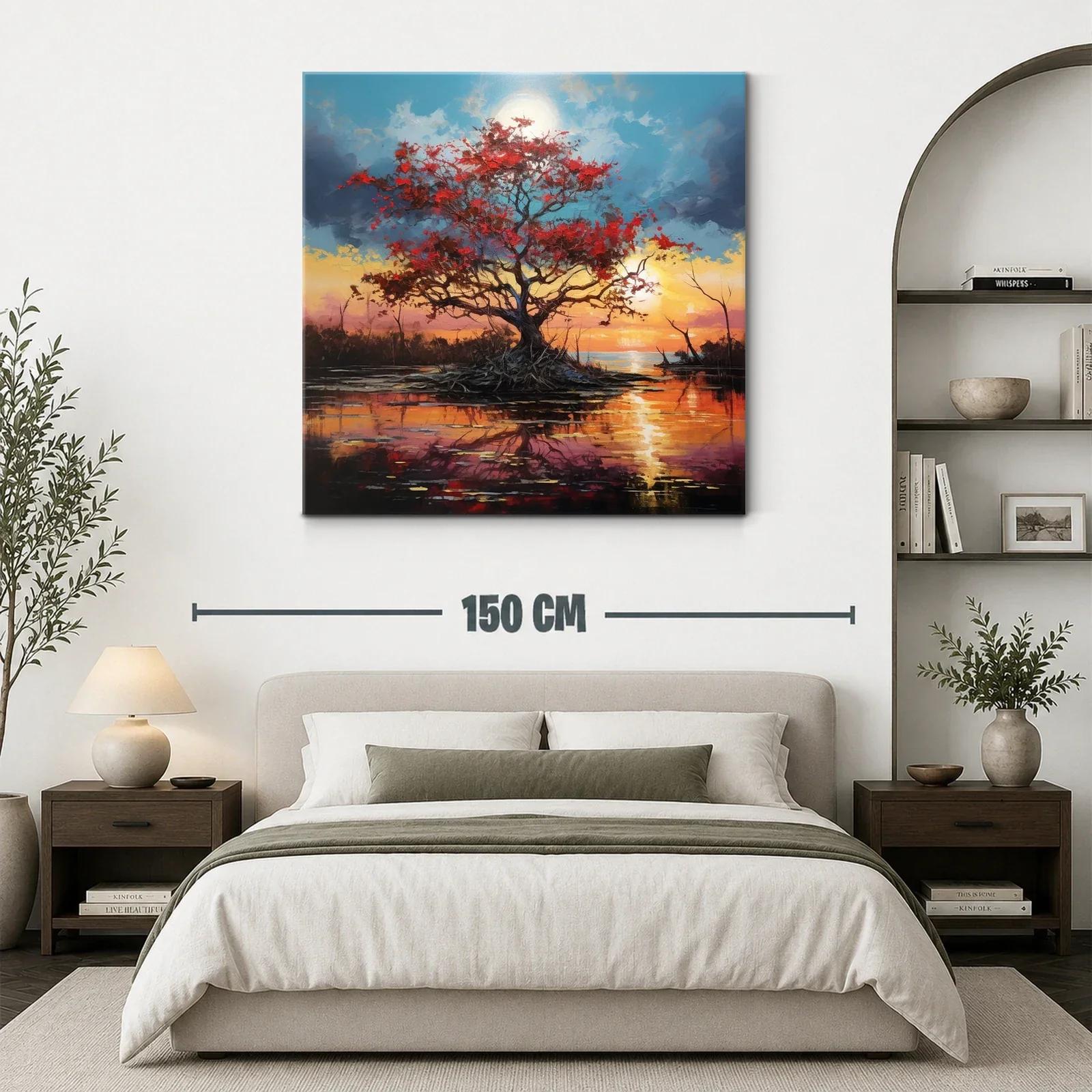 Árbol en paisaje al atardecer con tonos cálidos y azules — miniatura 3