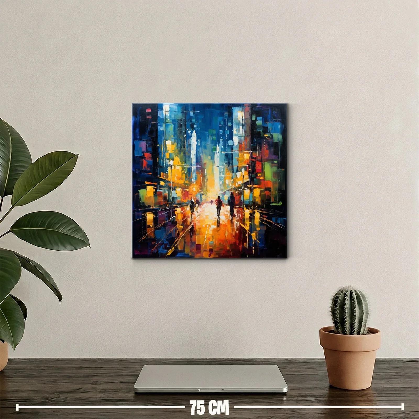 Calle iluminada con siluetas urbanas al atardecer vibrante — miniatura 2