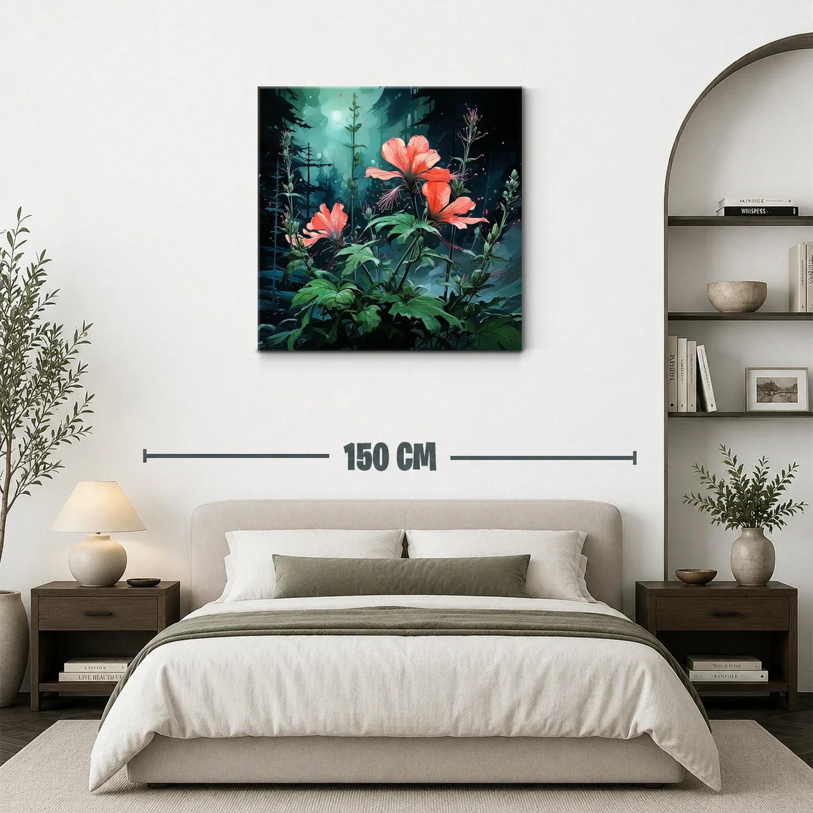 Exuberante jardín nocturno con flores iluminadas en tonos cálidos — miniatura 3