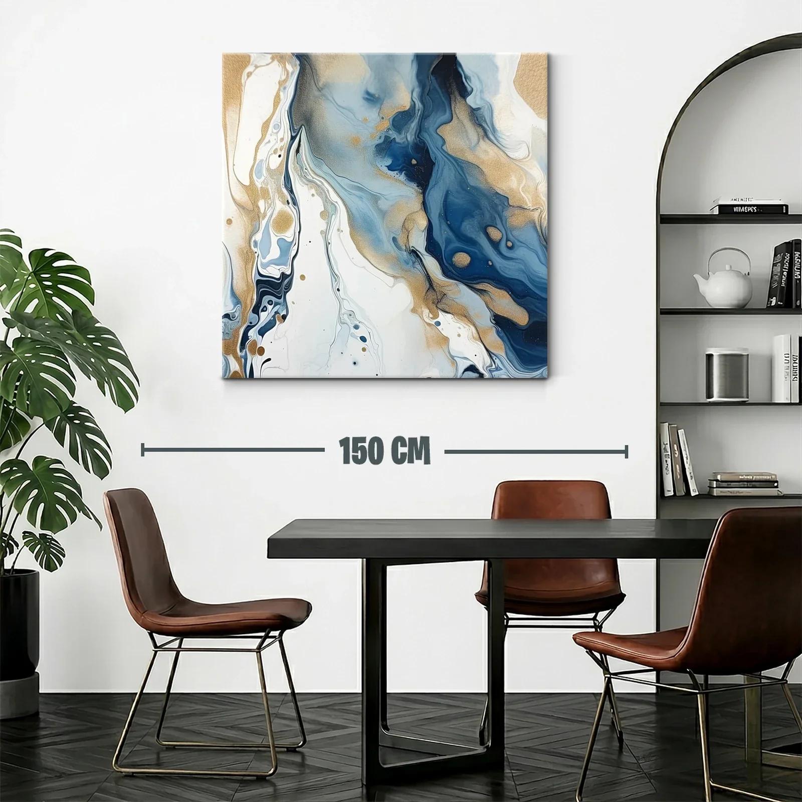 Cuadro abstracto en tonos azules y dorados fluidos — miniatura 2