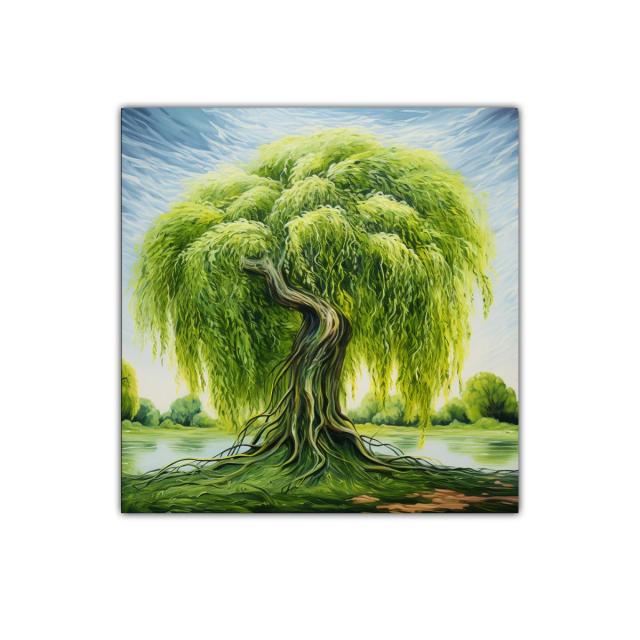 Esplendoroso árbol de sauce junto al agua en paisaje sereno