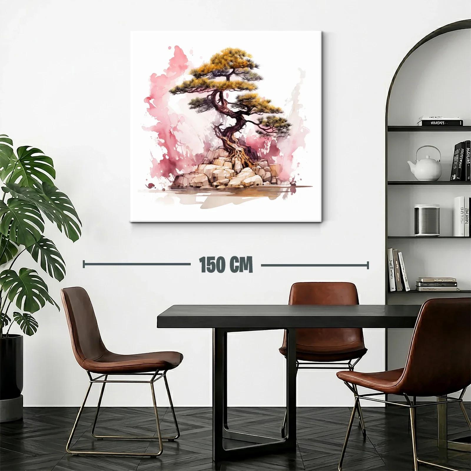 Árbol bonsái sobre rocas con fondo acuarelado rosa — miniatura 2