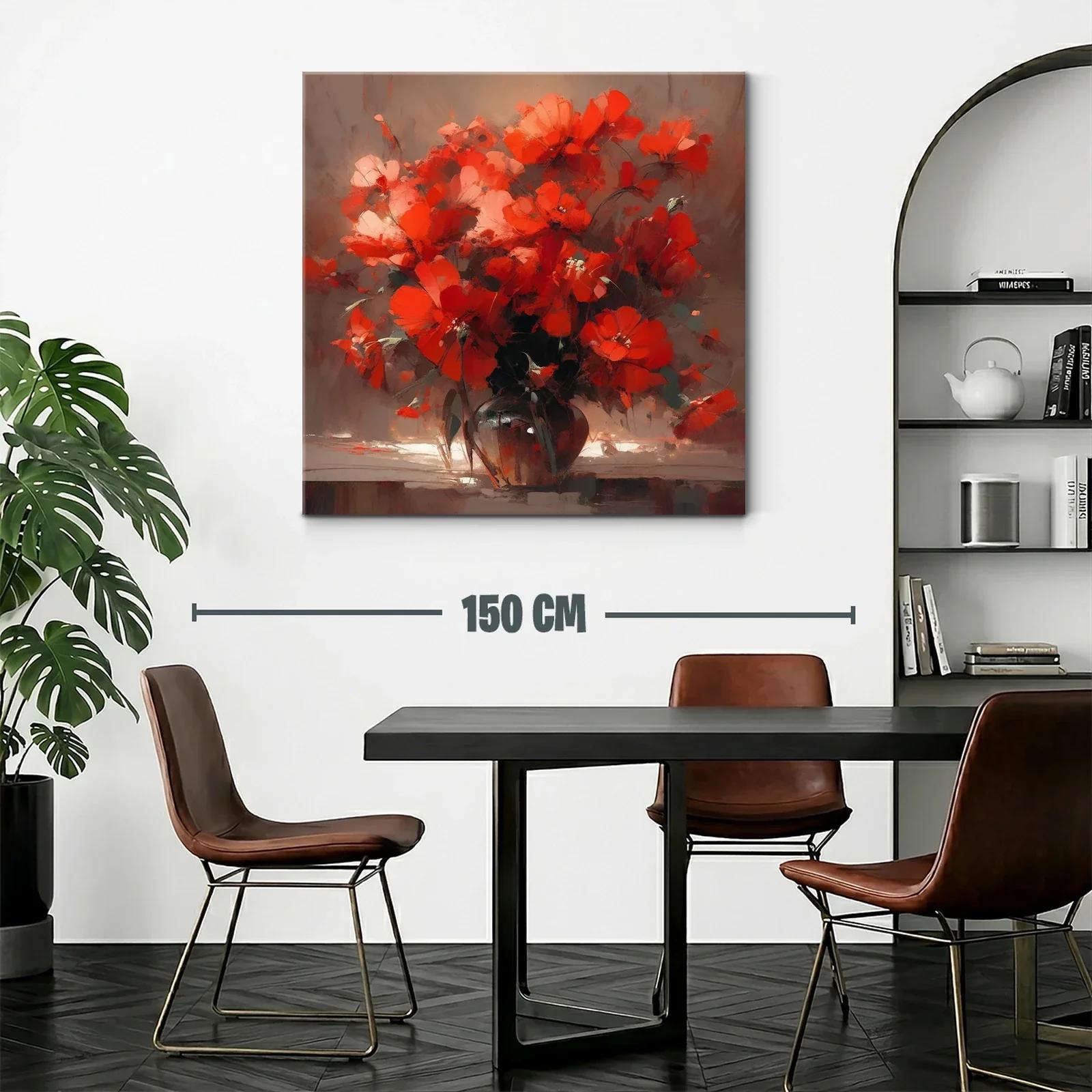 Ramo vibrante de flores rojas en jarrón oscuro — miniatura 2