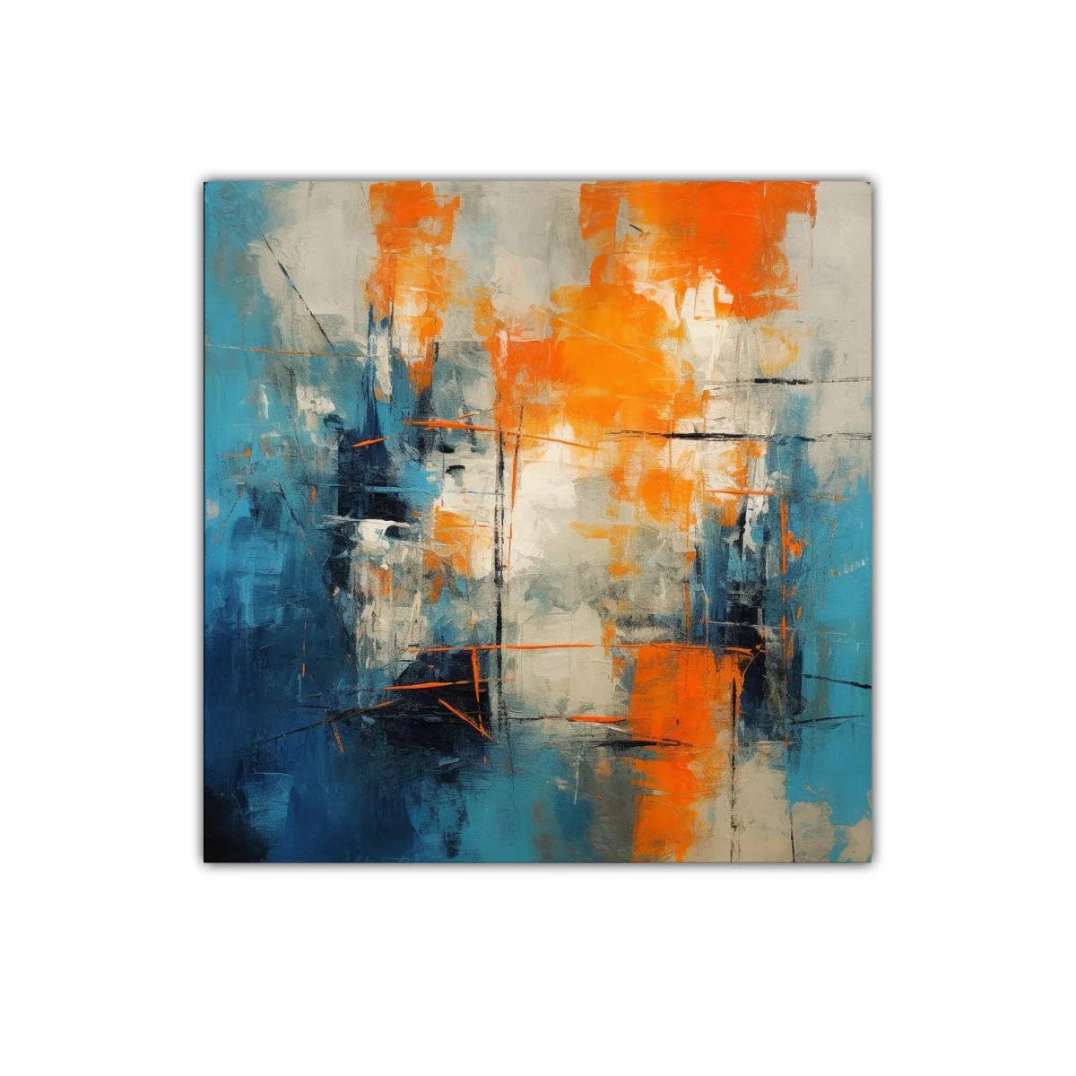Cuadro abstracto con vibrantes tonos azul y naranja — imagen principal
