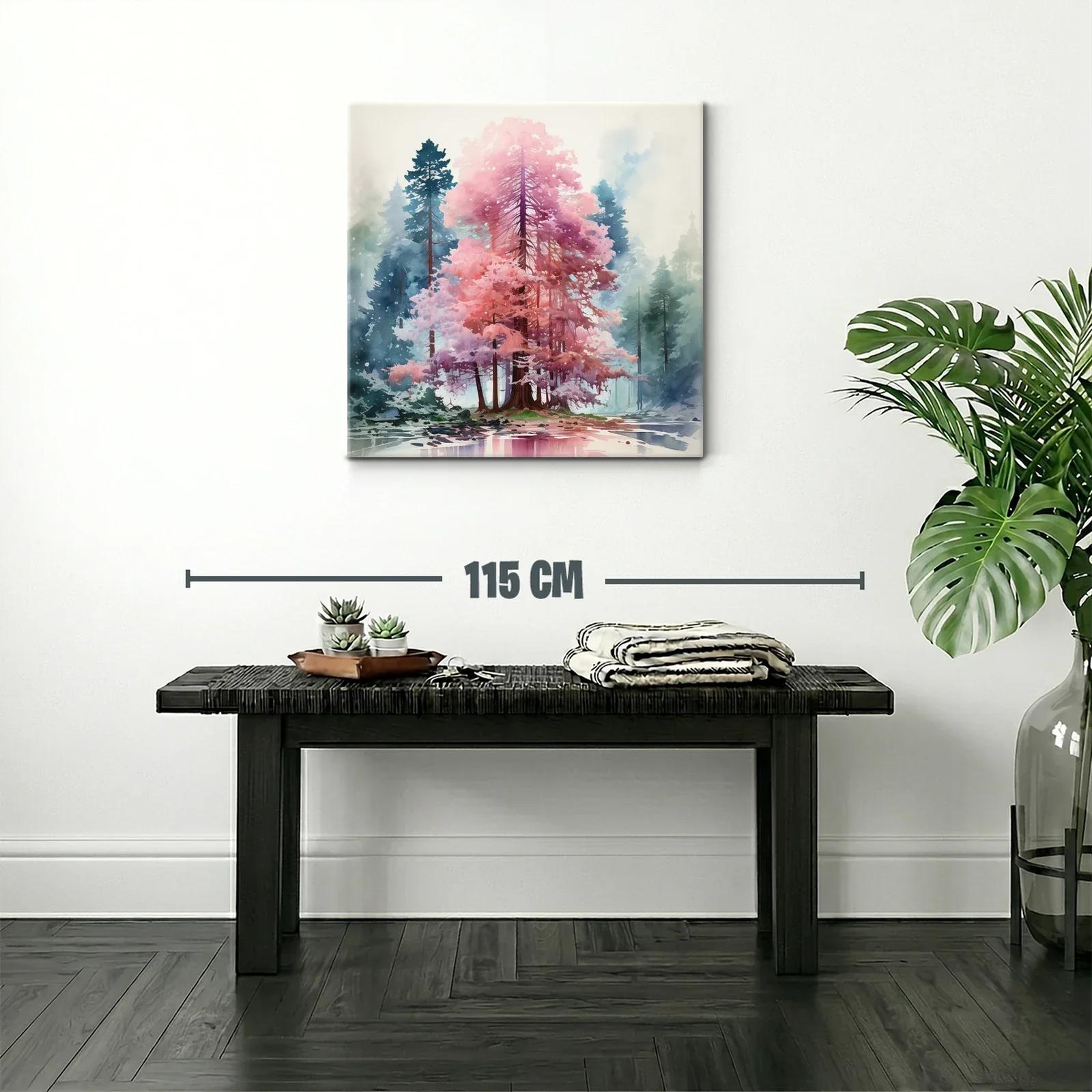 Árbol de tonos rosas y lilas en bosque nebuloso — miniatura 2