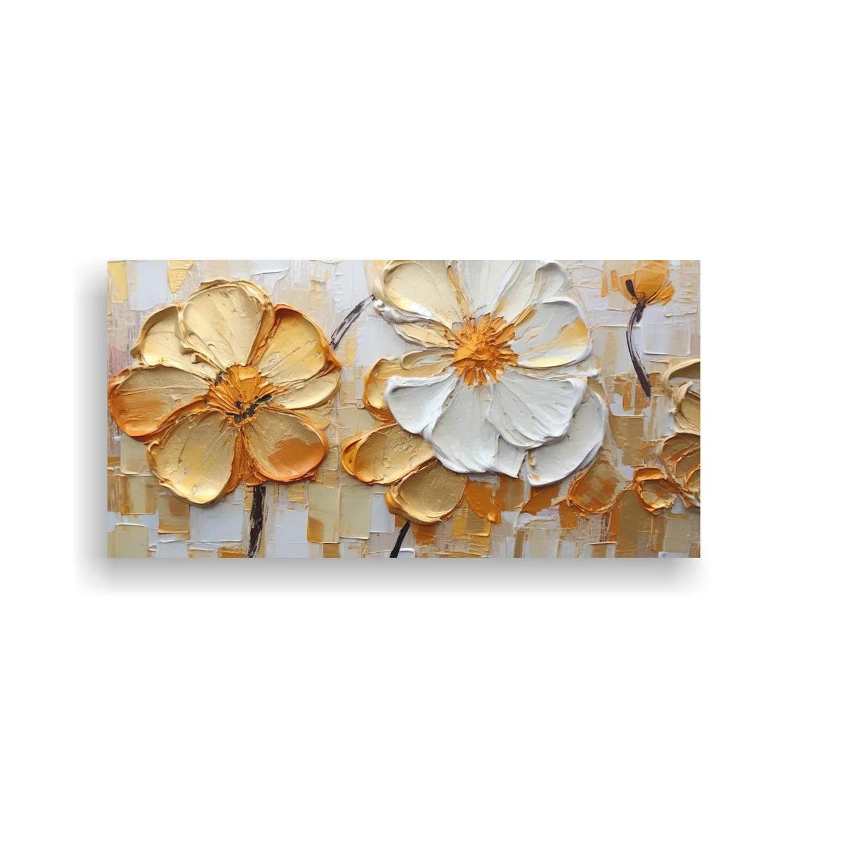 Cuadro flores blancas y doradas con capullos