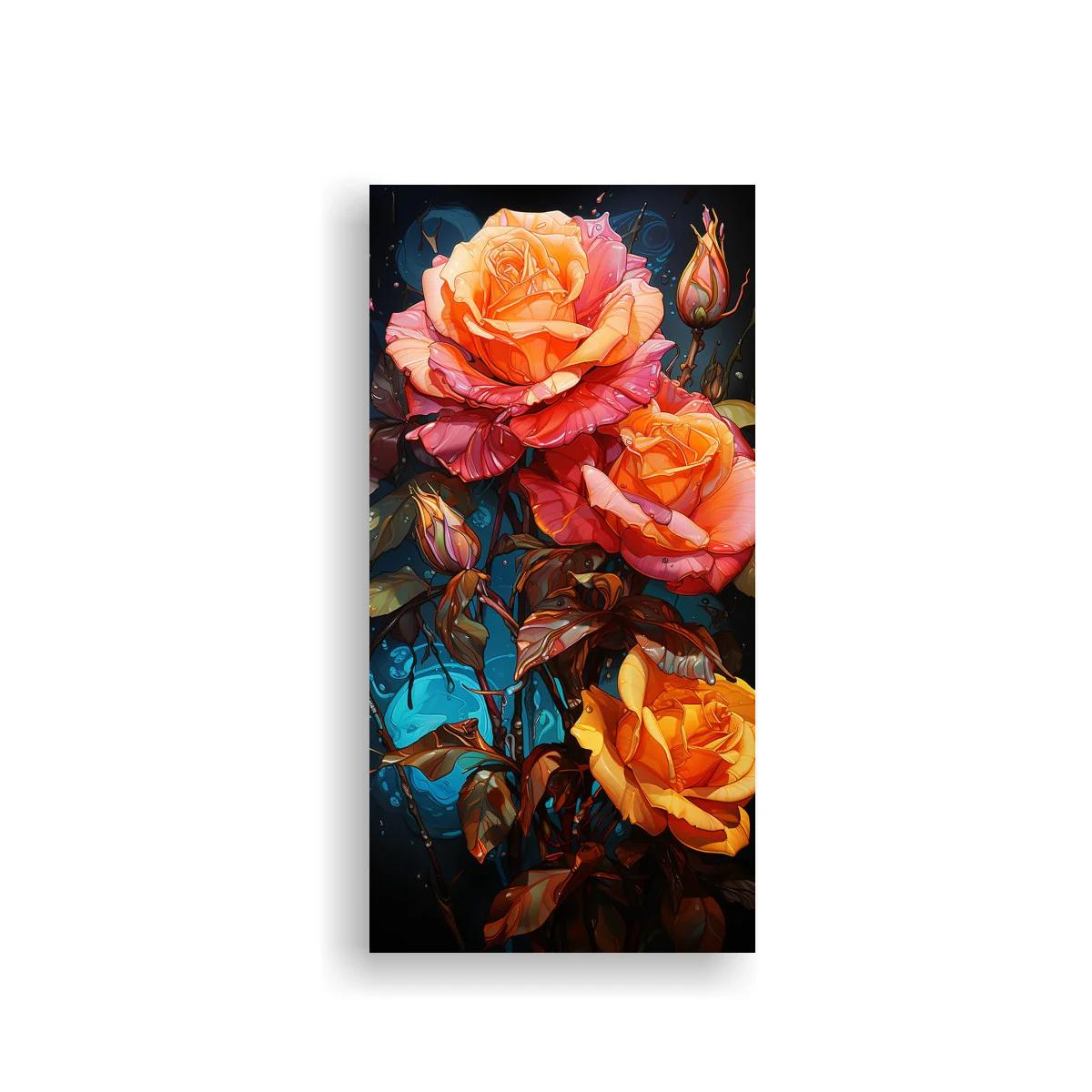Cuadro rosas anaranjadas con capullos y fondo oscuro — imagen principal