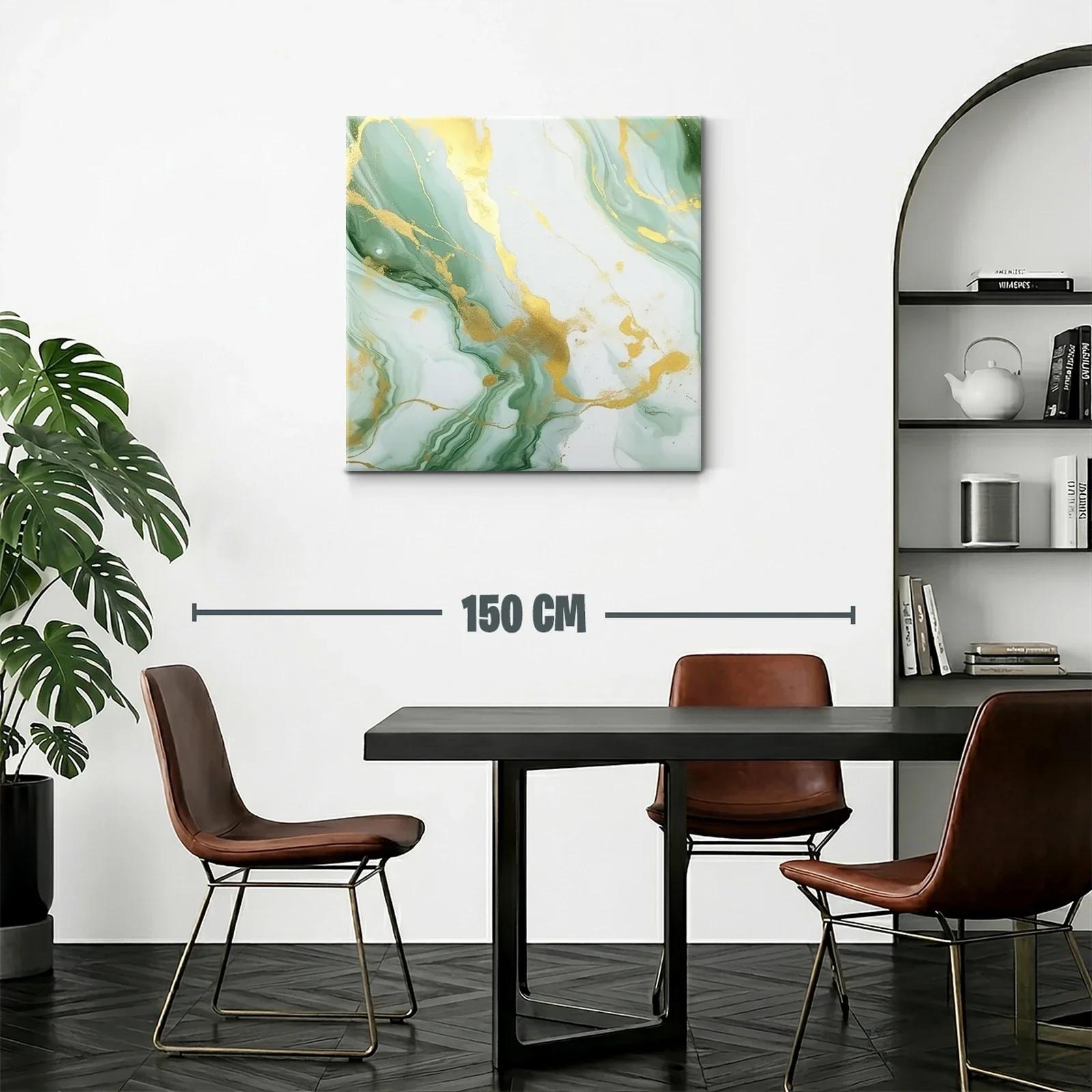 Cuadro abstracto en tonos verdes con destellos dorados elegantes — miniatura 2