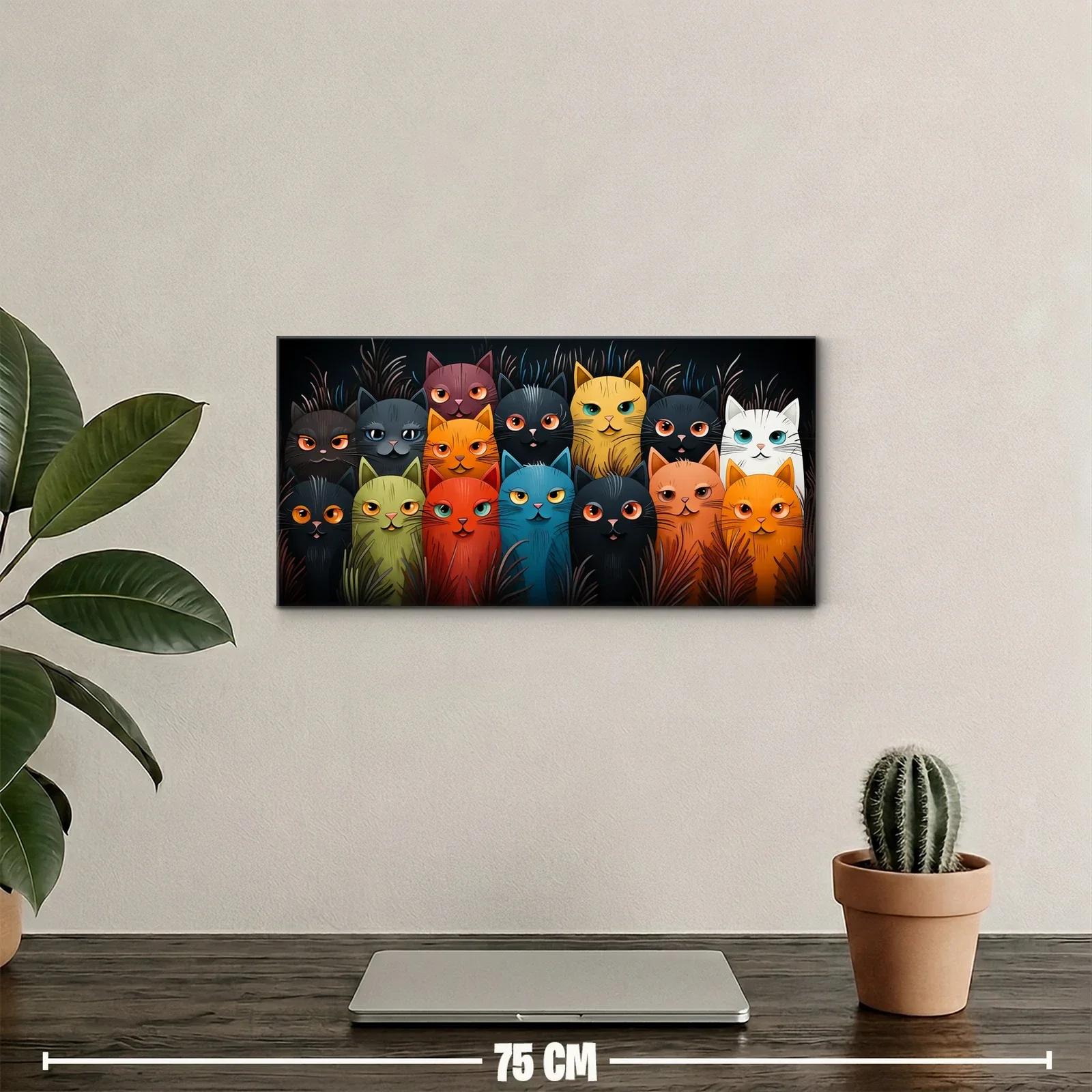 Cuadro grupo de gatos de colores entre hierbas — miniatura 2