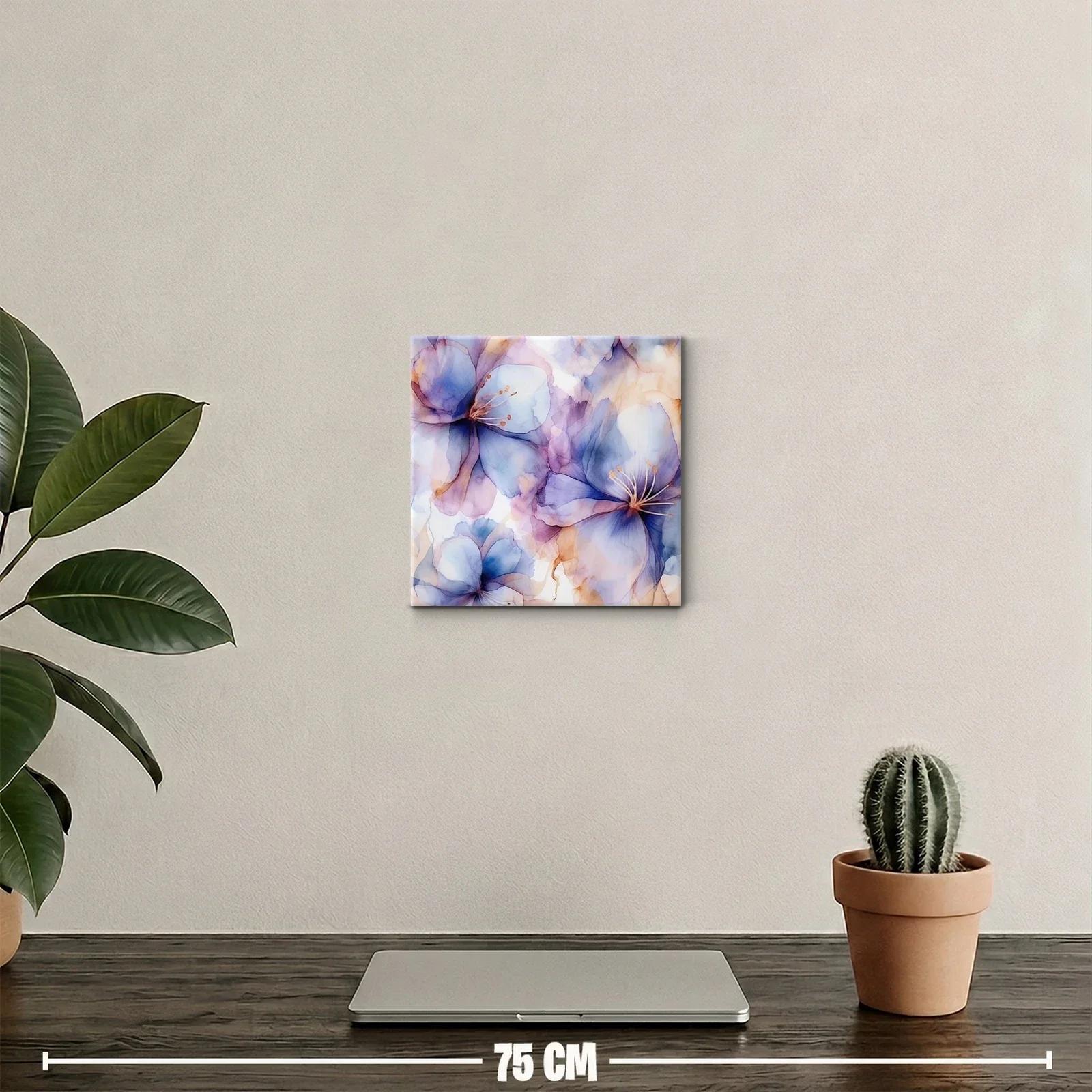 Cuadro decorativo floral en tonos azul y lavanda suaves — miniatura 2