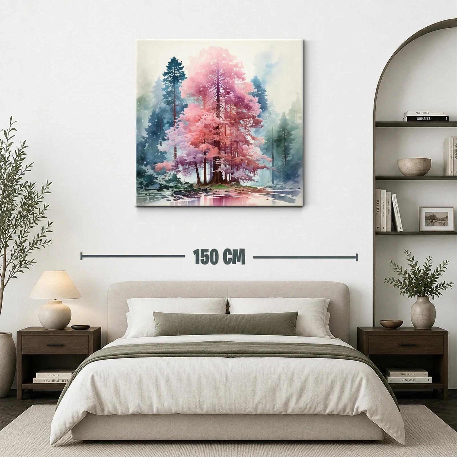 Árbol de tonos rosas y lilas en bosque nebuloso — miniatura 3
