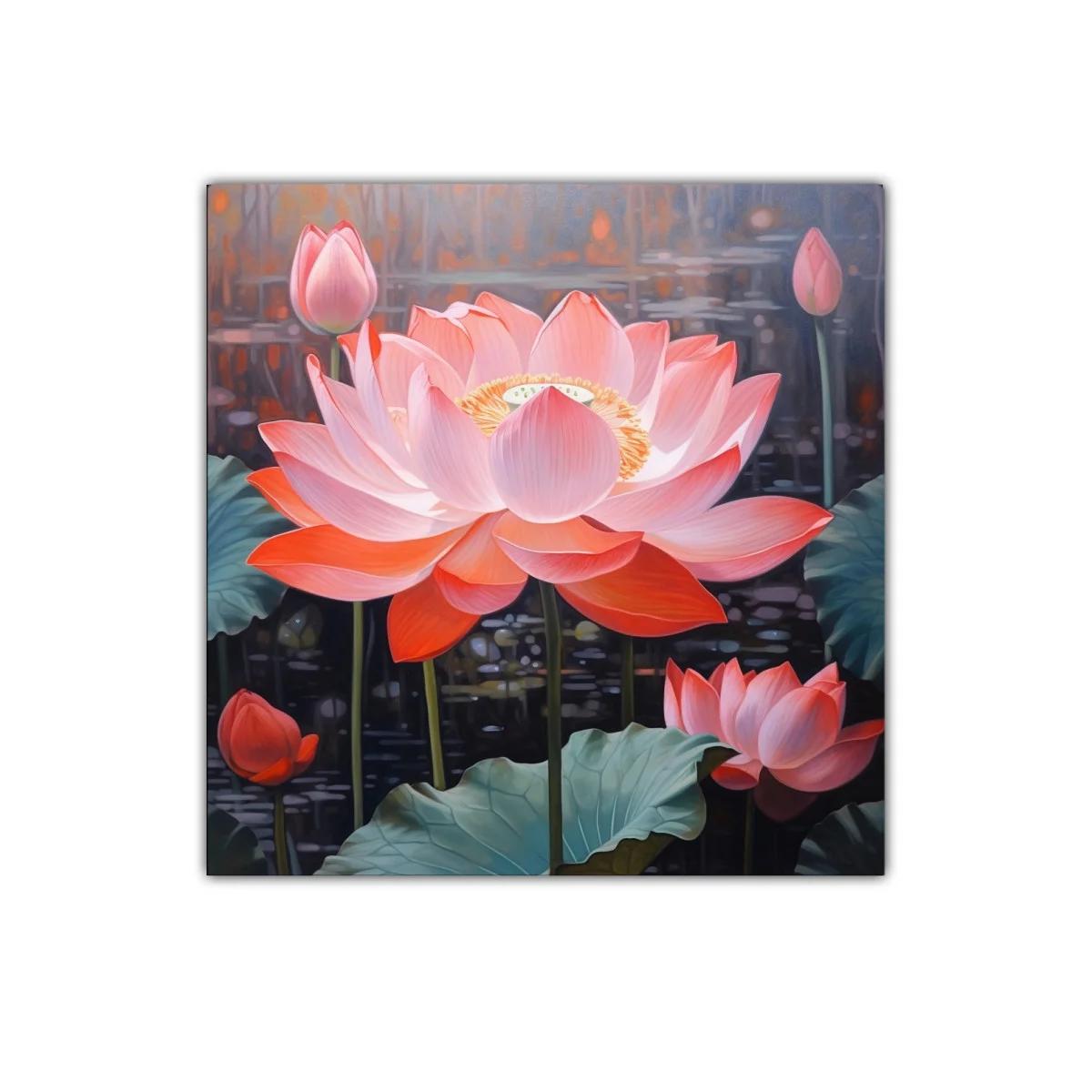 Flor de loto en tonos cálidos y fondo oscuro — imagen principal