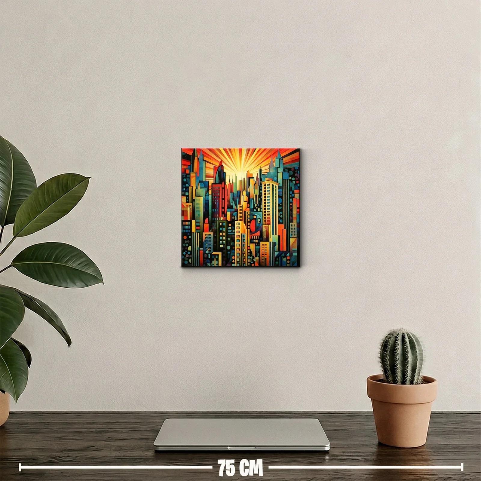 Vibrante ciudad moderna con luz radiante al amanecer — miniatura 2
