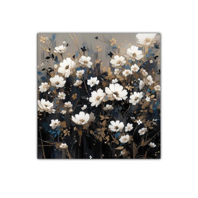 Cuadro decorativo con elegante ramo de flores blancas y doradas