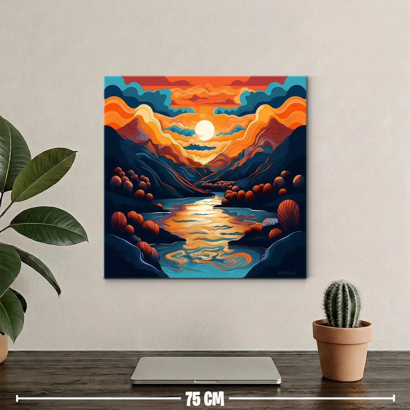 Paisaje de atardecer con río entre montañas y tonos cálidos — miniatura 2