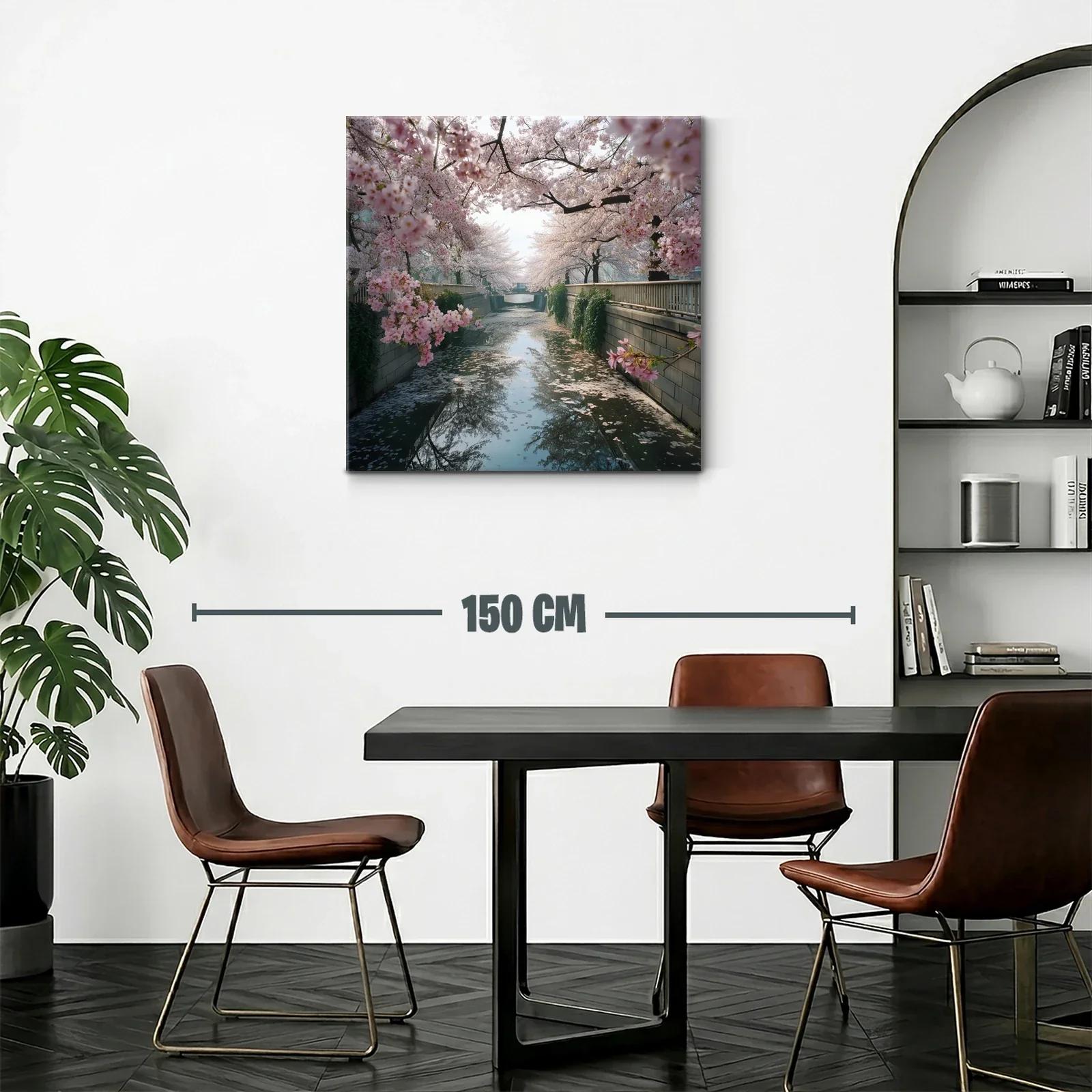 Paisaje sereno con cerezos en flor junto al río tranquilo — miniatura 2