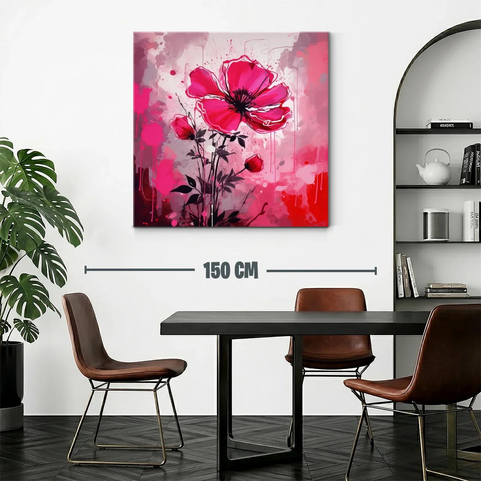 Cuadro floral vibrante con grandes pétalos rosas — miniatura 2