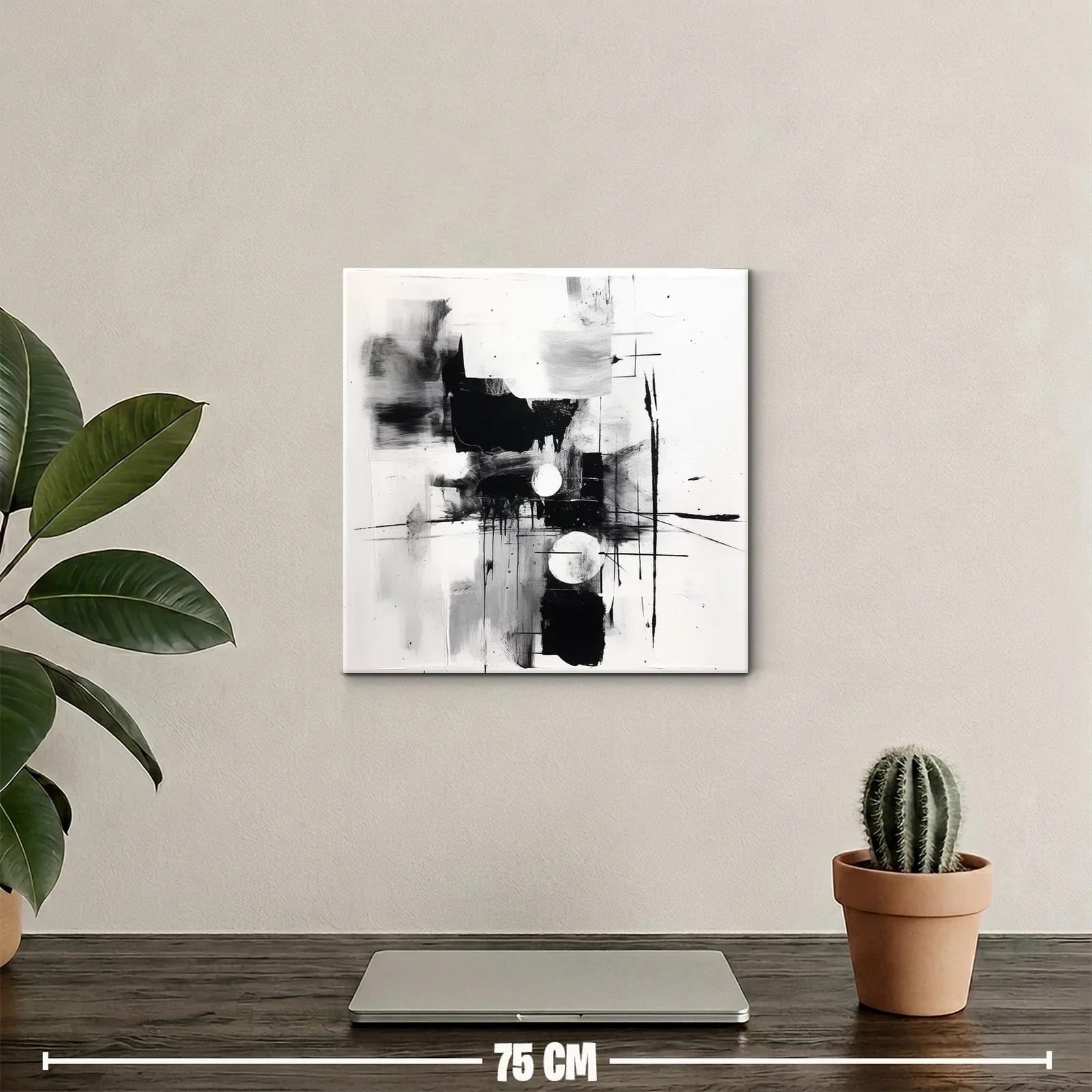 Cuadro abstracto en blanco y negro con formas geométricas — miniatura 2