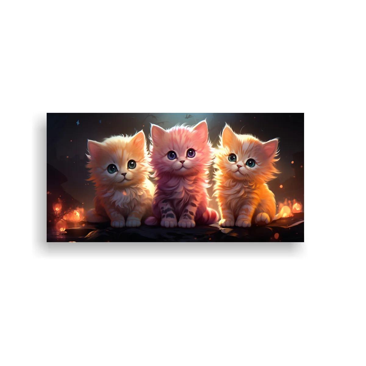 Cuadro tres gatitos naranjas con chispas flotando