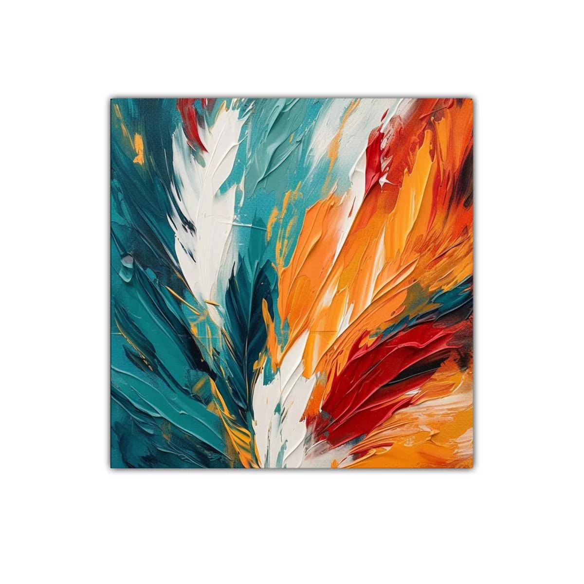 Cuadro decorativo con vibrante paleta de plumas coloridas — imagen principal