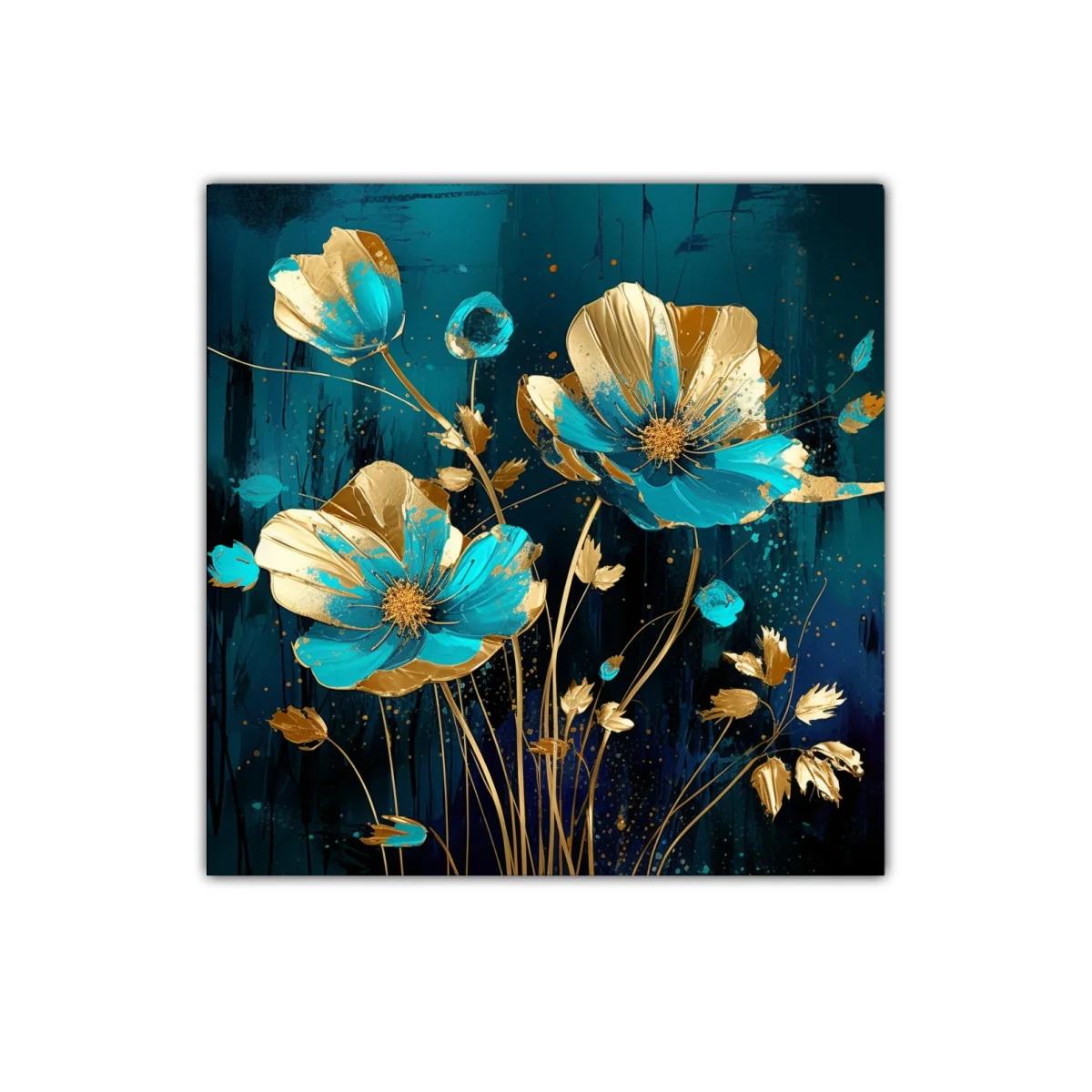 Exquisita composición floral en tonos turquesa y dorado — imagen principal