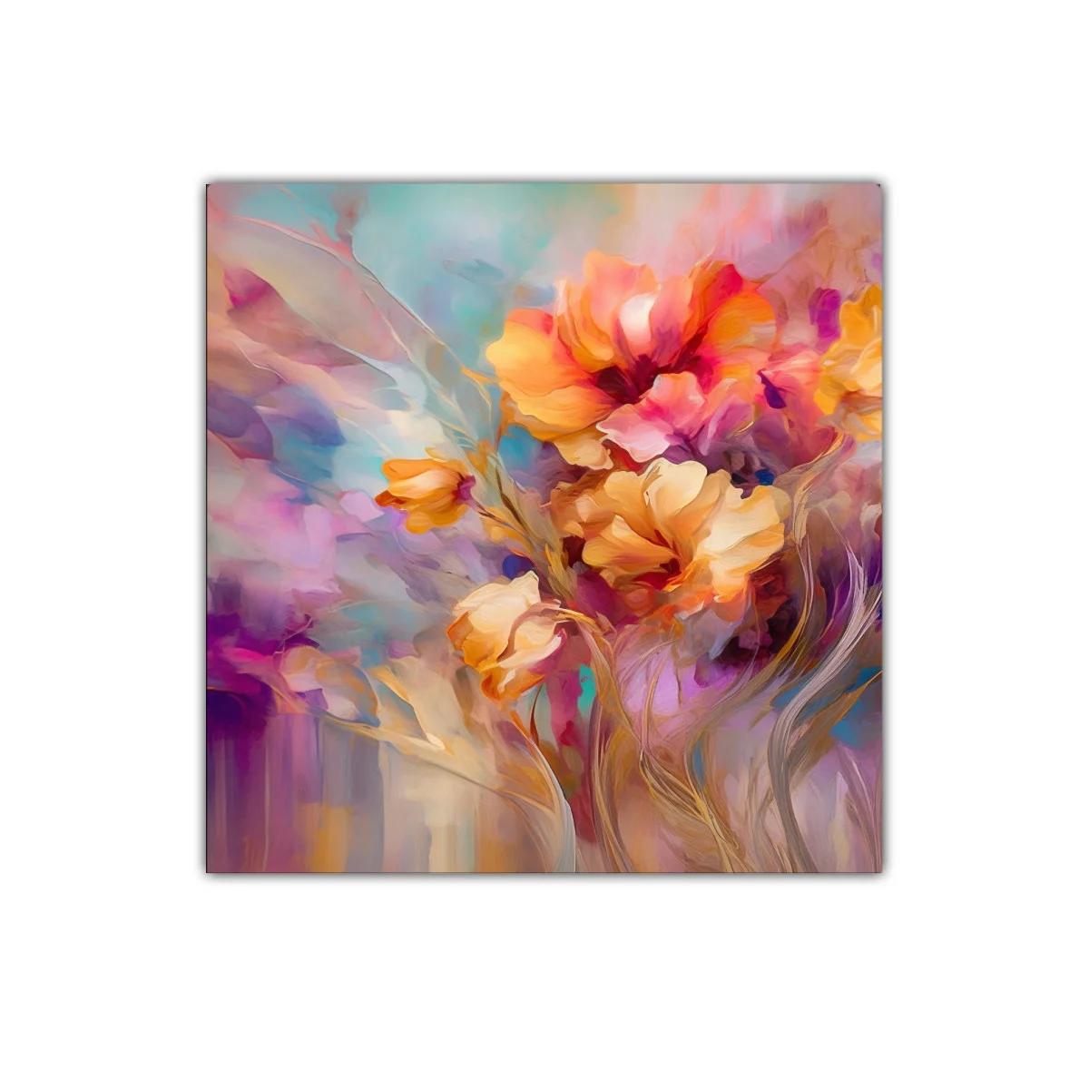 Cuadro decorativo flores abstractas en tonos cálidos y vibrantes