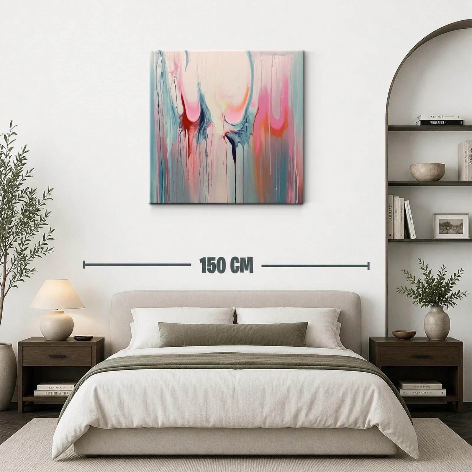 Cuadro abstracto con formas fluidas en tonos pastel y vibrantes — miniatura 3