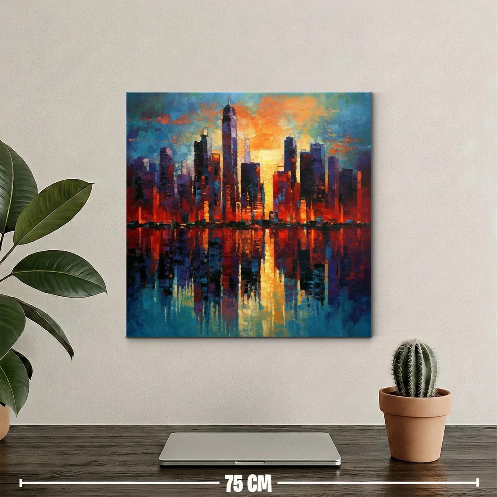 Atardecer vibrante sobre skyline urbano con reflejos dorados — miniatura 2