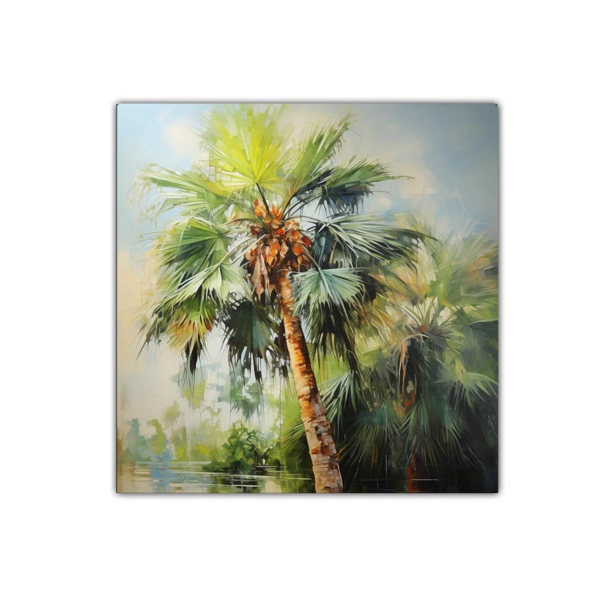 Palmera tropical con vibrantes tonos verdes y naranjas — miniatura 1