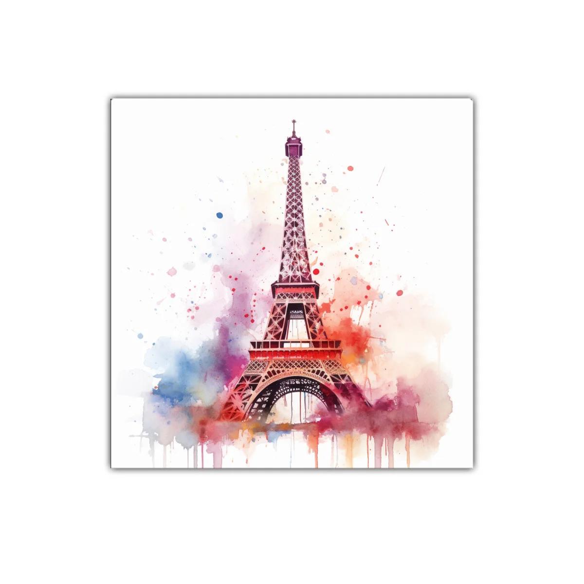 Cuadro Torre Eiffel con salpicaduras de acuarela coloridas — imagen principal