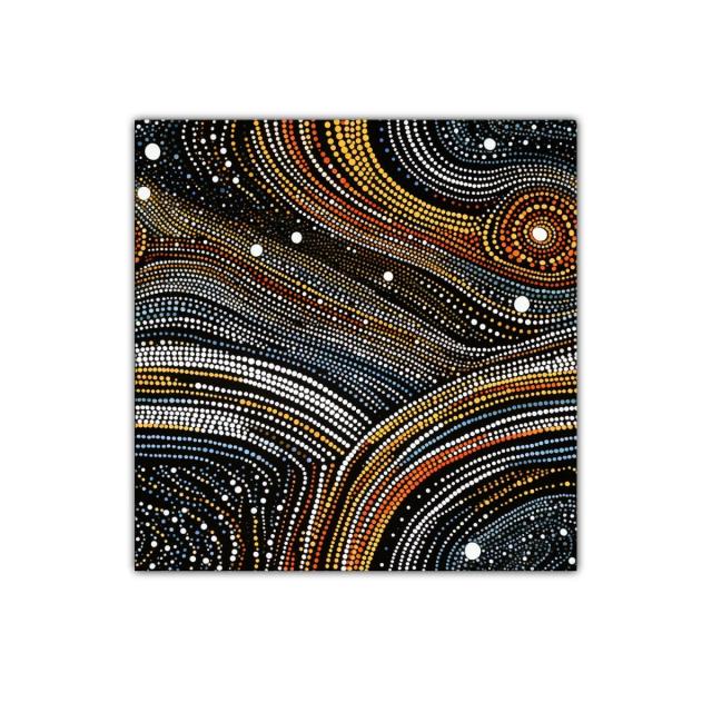 Cuadro vibrante con patrones circulares en tonos cálidos y fríos