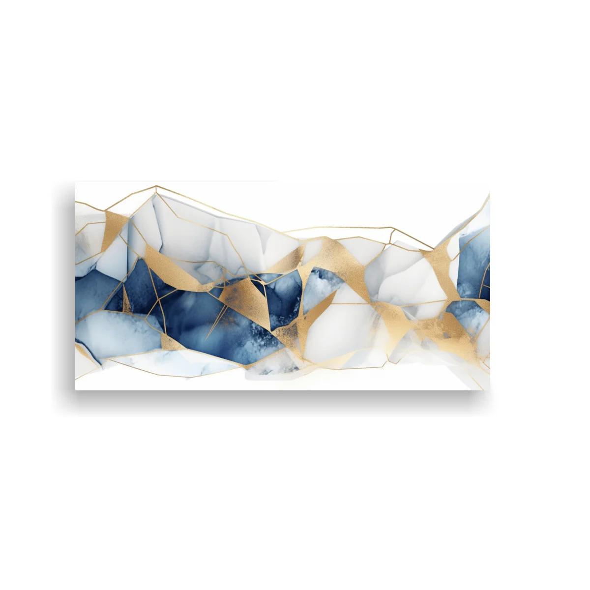 Cuadro paisaje abstracto de montañas azules con líneas doradas — imagen principal