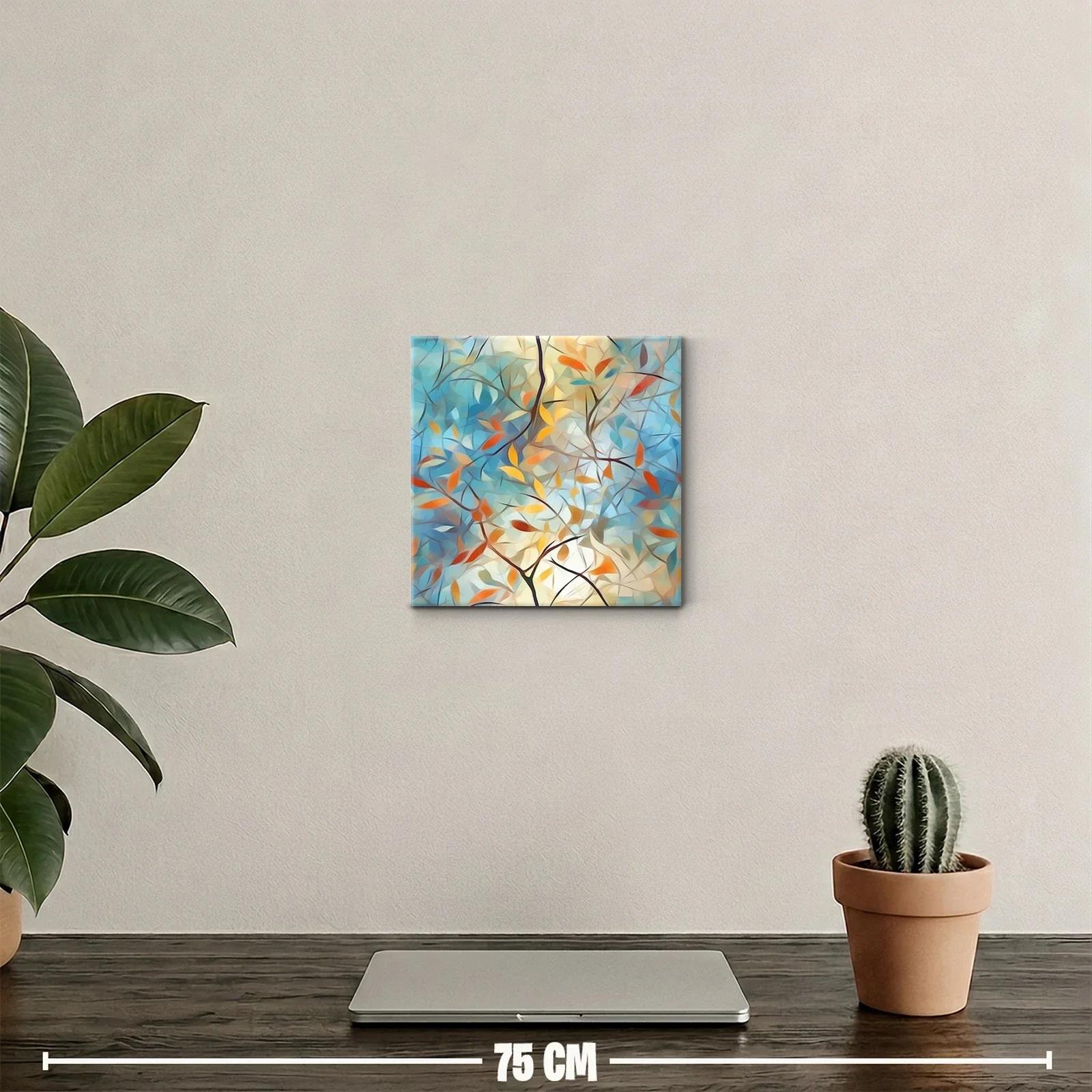 Cuadro abstracto con ramas y hojas en tonos cálidos y azules — miniatura 2