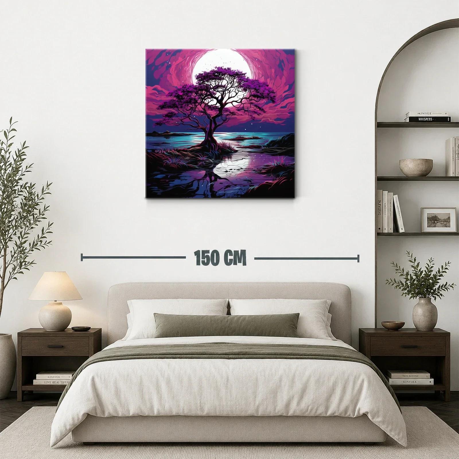 Árbol solitario bajo la luna en tonos morados y azules — miniatura 3