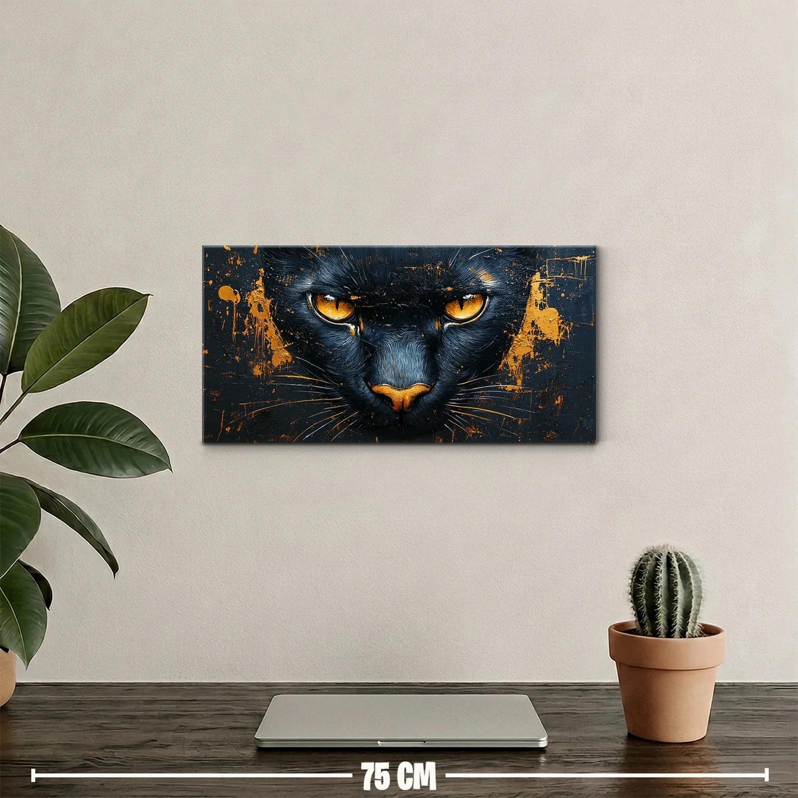 Cuadro rostro de pantera negra con ojos ámbar — miniatura 2